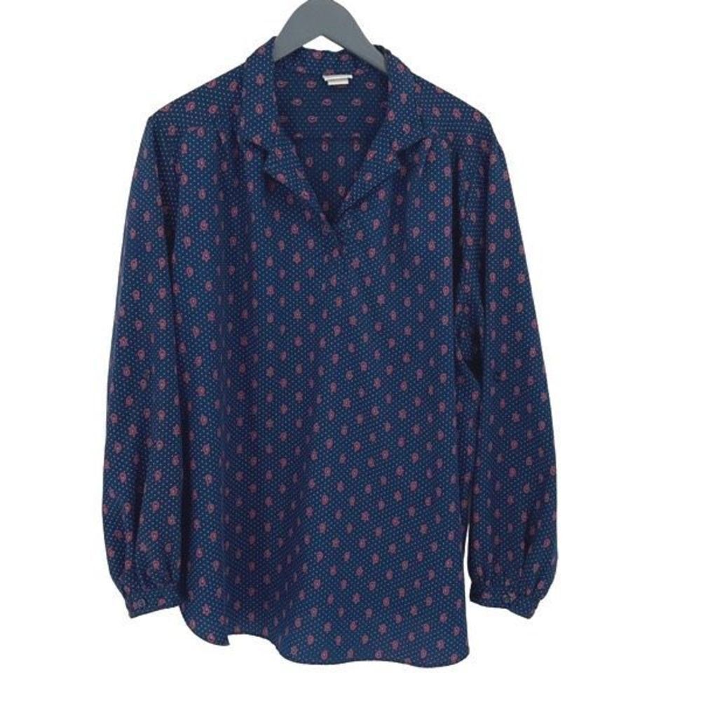 Levi Strauss & Co Women's Paisley Print Collared Shirt Blouse Navy Blue Size 1X